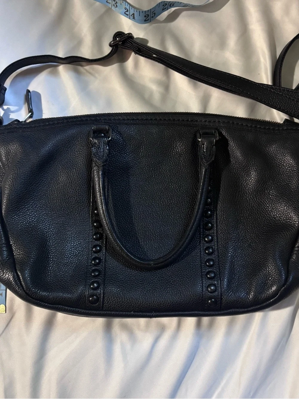 Coach Black Pebbled Leather Studded Satchel Crossbody Bag Style 36306